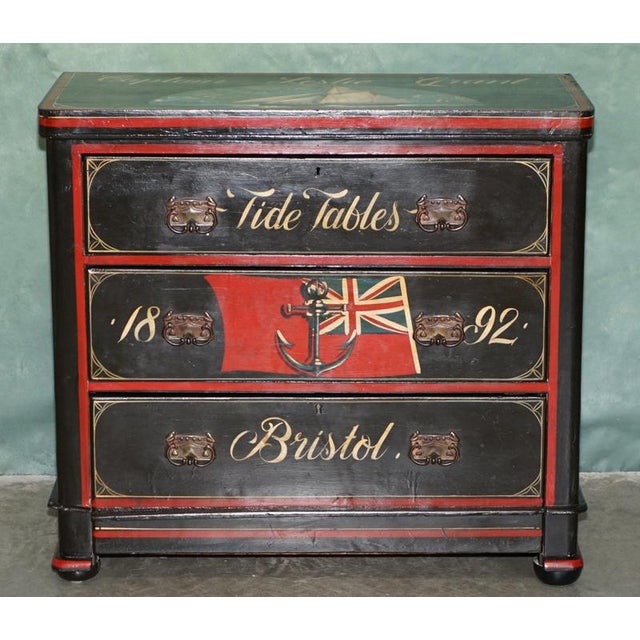 Antique Chest of Drawers with Hand-Painted Nautical Ships, Bristol, United Kingdom, 1892 For Sale - Image 3 of 18