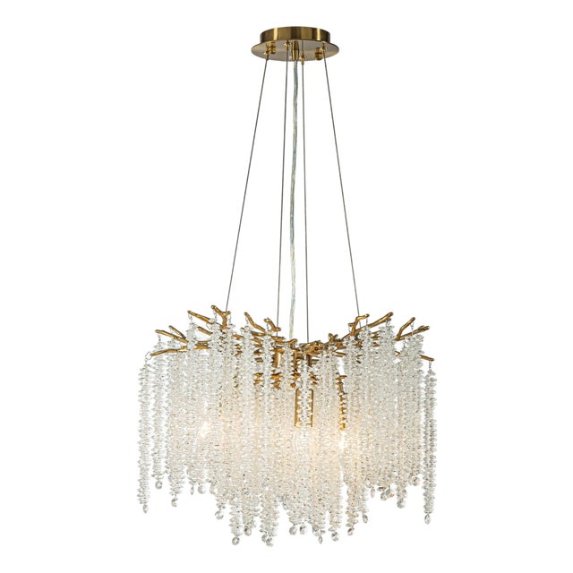 Aloadecor Antique Brass Branch Crystal Chandelier For Sale
