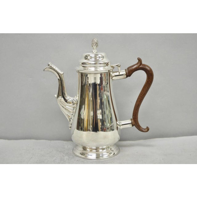 Metal Vintage Victorian Silver Plated Coffee Pot Tea Kettle W/ Carved Wood Handle For Sale - Image 7 of 11
