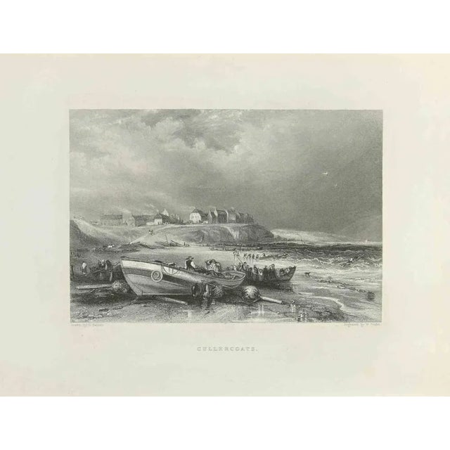 Cullercoats is an etching realized in 1845 by George Balmer. Signed on the plate. Titled on the lower center. Good...