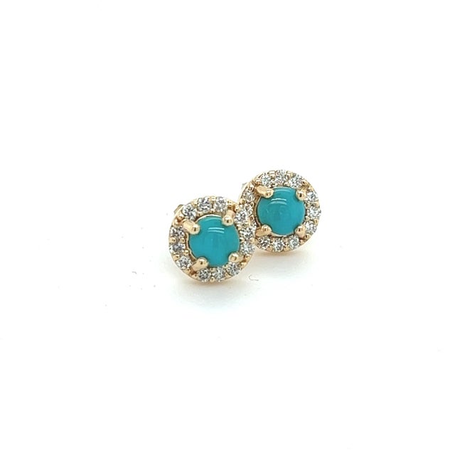 Natural Turquoise Diamond Stud Earrings 14k Yellow Gold 0.65 TCW Certified For Sale In New York - Image 6 of 10