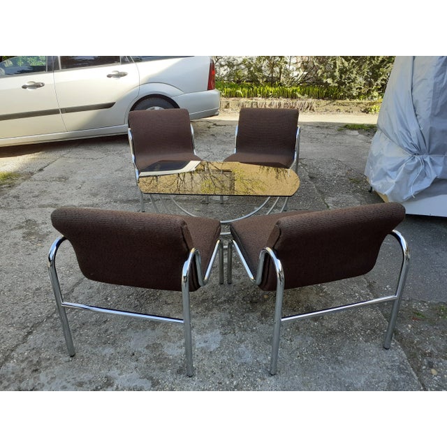 Hungarian Chrome-Plated Metal Table and Dining Chairs Set, 1960s, Set of 5 For Sale - Image 3 of 10