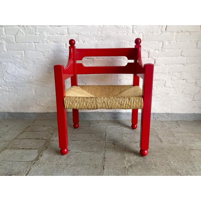 Italian Beech and Straw Armchair, 1960s For Sale - Image 3 of 10