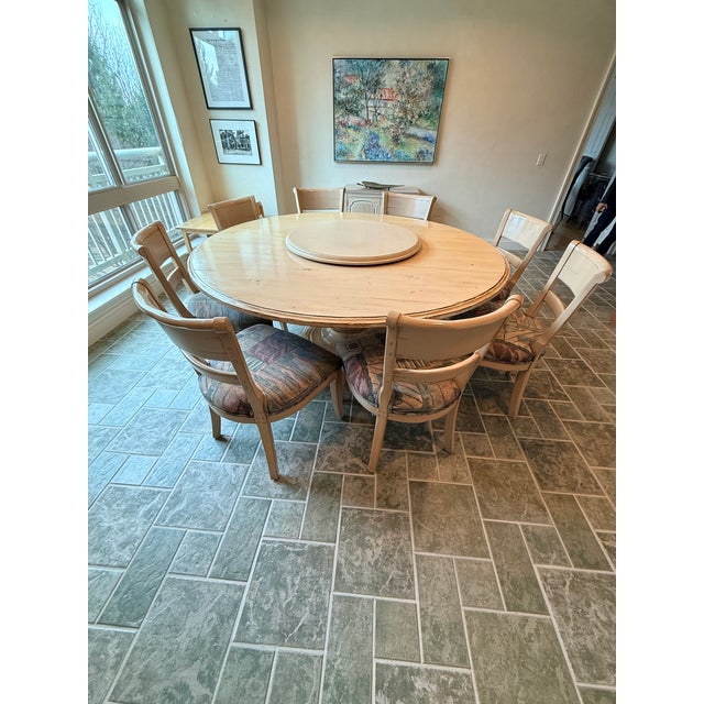 1990s Large Round Kitchen Table With 8 Chairs For Sale - Image 5 of 13
