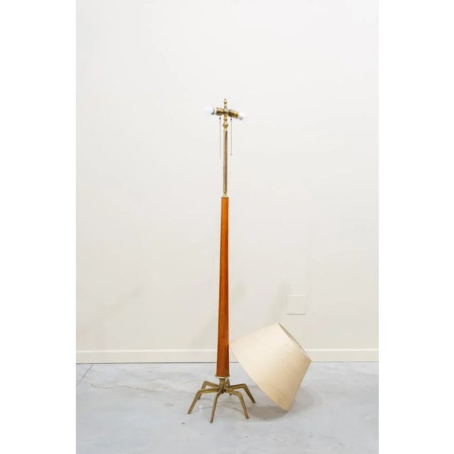 Mid-Century Modern Floor Lamp in Bronze and Wood For Sale - Image 3 of 8