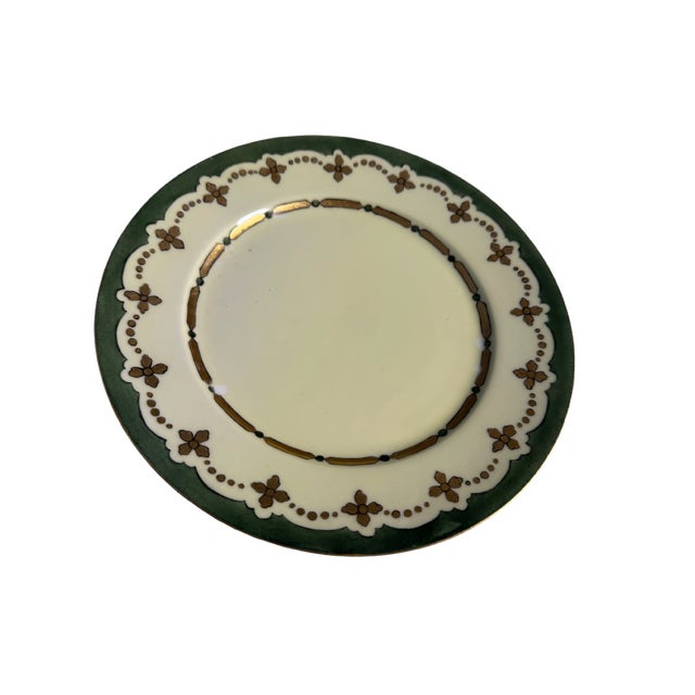 Antique Gda Limoges Luncheon Plate Green/Gold Set of 6 For Sale In Detroit - Image 6 of 10