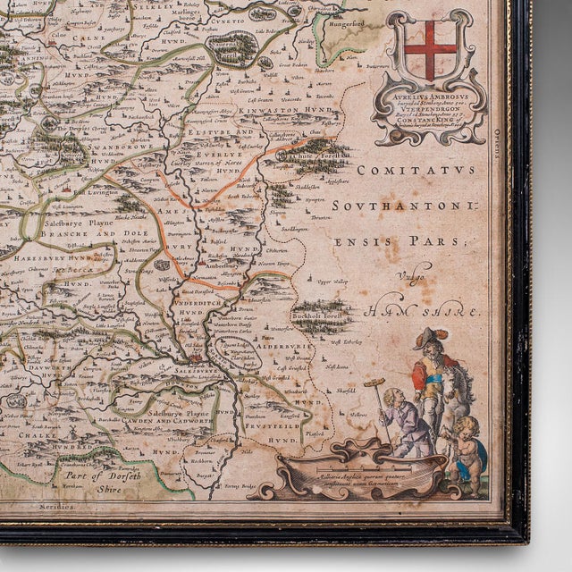 Antique Wiltshire County Map, Dutch, Framed Cartography, Latin, Blaeu, c.1650 For Sale - Image 9 of 12