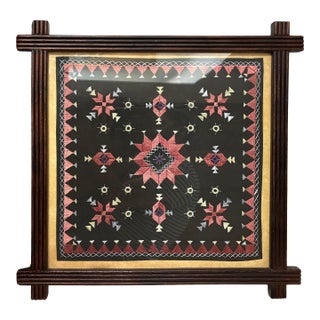 Pink Needlework in Tramp Art Frame For Sale