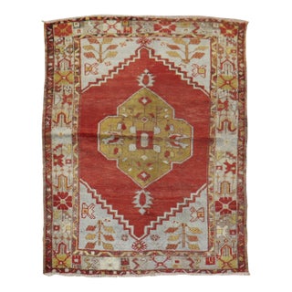Traditional Red Vintage Turkish Oushak - 3'8" x 4'11" For Sale