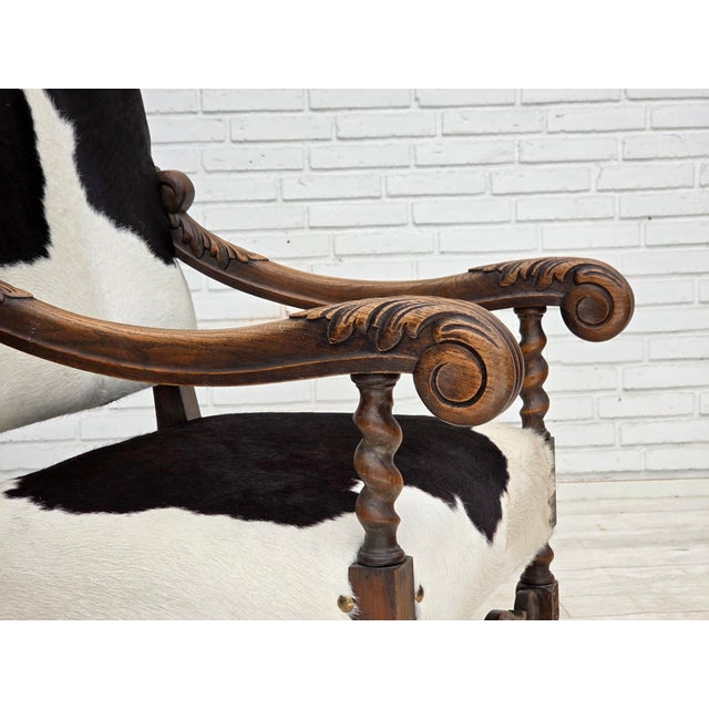 Danish Highback Armchair in Cowhide and Oak Wood, 1950s For Sale - Image 4 of 18