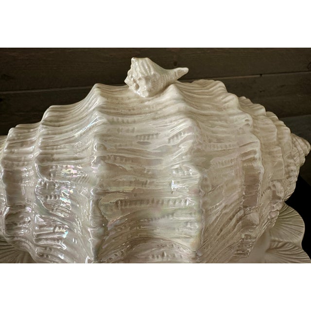 Ceramic Vintage 1980s Ceramic Conch Shell Soup Tureen Signed by Artist With Lid, Ladle & Serving Plate For Sale - Image 7 of 11