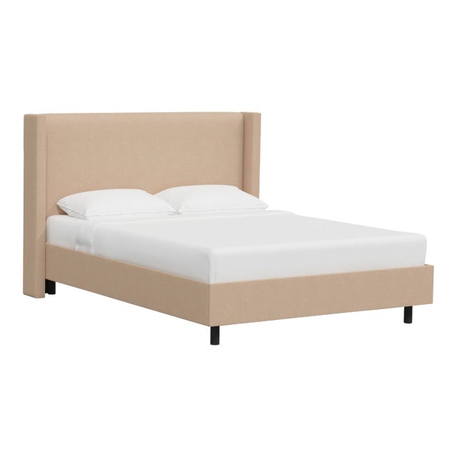 Logan Queen Platform Bed in Linen Fawn For Sale