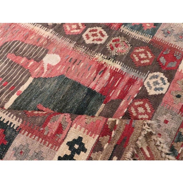 Textile Galerie Shabab Collection Mid-20th Century Handmade Turkish Pictorial Flatweave Kilim Square Throw Rug For Sale - Image 7 of 8