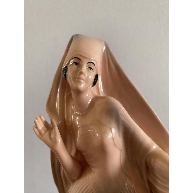 Art Deco Pink Porcelain Sculpture of Lady, Germany, 1920s For Sale - Image 6 of 12