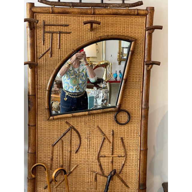 Aesthetic Movement French Bamboo Hall Tree With Fan Mirror 1870-1900 For Sale - Image 4 of 15