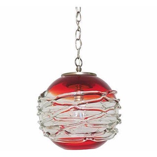 Vintage Murano Red and Clear Glass Pendant For Sale