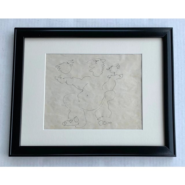 Late 20th Century Framed Nude With Bird After Picasso Line Drawing For Sale - Image 5 of 5