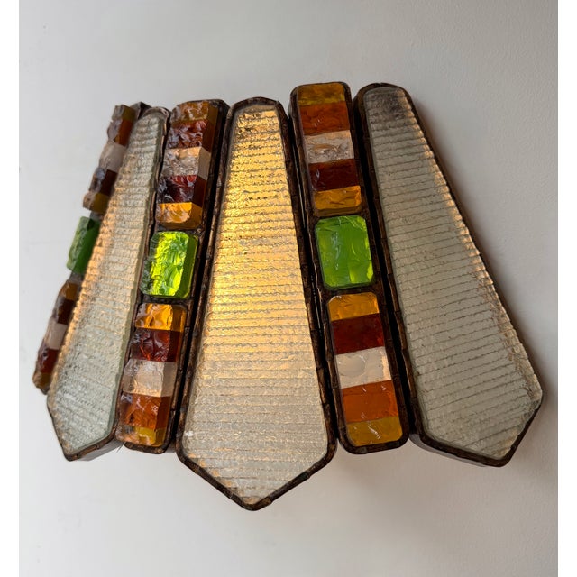 Longobard 1970s Hammered Glass Wrought Iron Sconce by Longobard - Set of 3 For Sale - Image 4 of 12