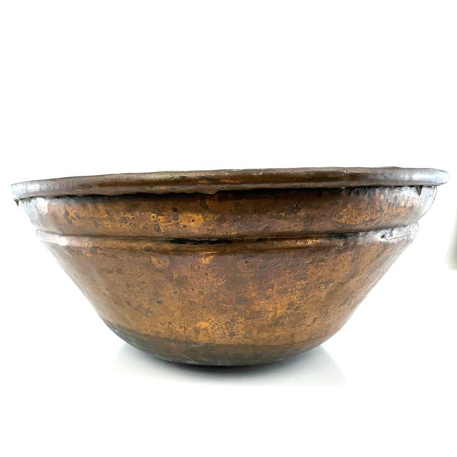 Antique Italian Hand-Hammered Copper Bowl With Verdigris Patina For Sale In Little Rock - Image 6 of 13