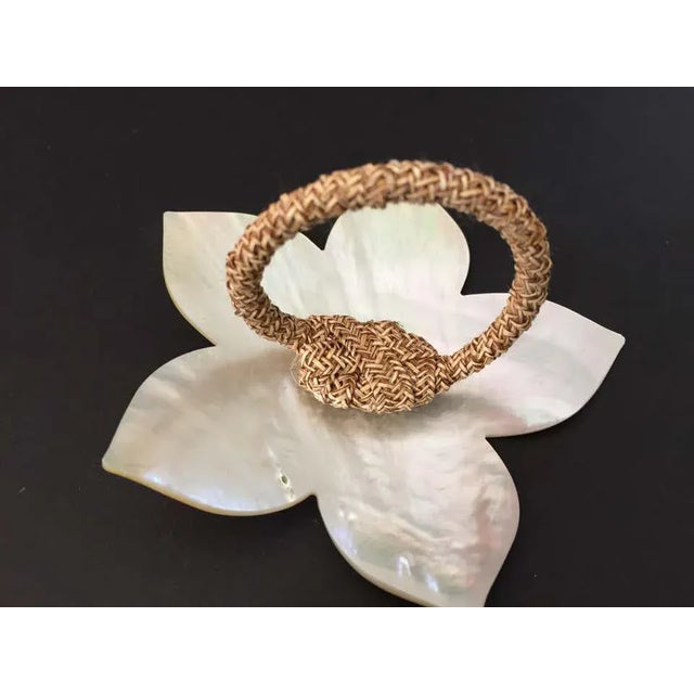 Handcrafted Napkin Rings in Natural Capiz Pearl Shell Flower Star Shape - Set of 6 For Sale - Image 10 of 11