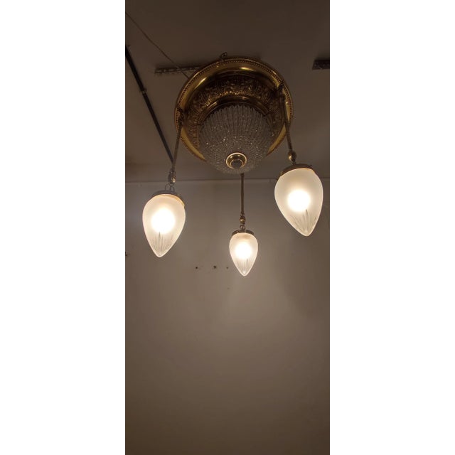 Czech Brass and Crystals Ceiling Lamp, 1900s For Sale - Image 12 of 17