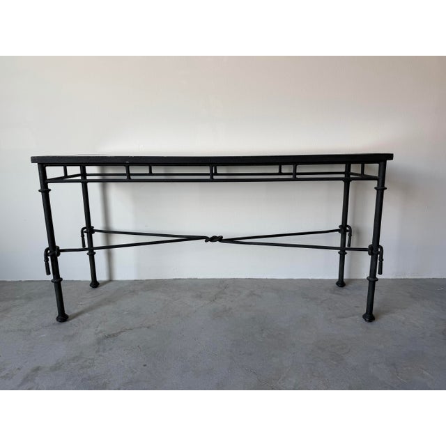 1980’s Vintage Giacometti-Style Iron and Glass Top Console Table For Sale In Miami - Image 6 of 12