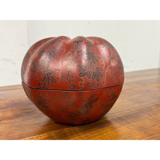 Asian Antique Chaubon Antiques Chinese Red Lacquer Gourd Shaped Box For Sale - Image 3 of 12