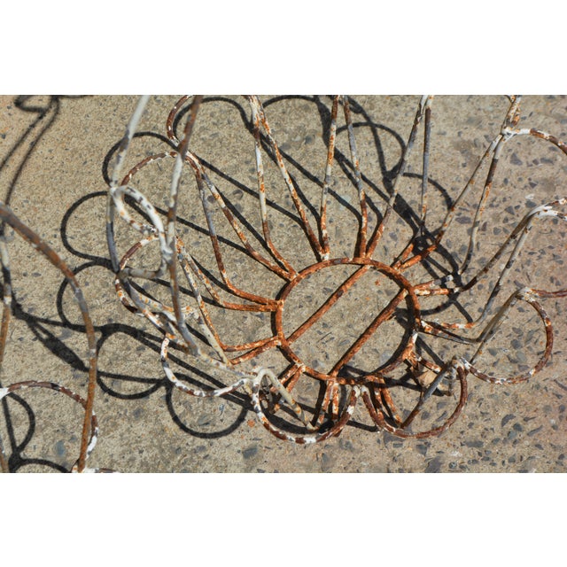 1980s Shabby Pair of Round Iron Wire Hanging Planters Baskets W/Chippy White Paint For Sale - Image 10 of 13