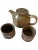 Vintage Artisan Sculpted Glazed Clay Pottery Tea Pot With Cups Signed- 3 Pieces For Sale - Image 9 of 11