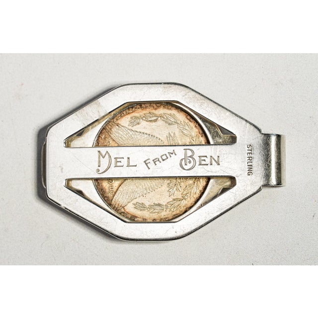 Metal Nice Antique Sterling Silver 1880 Morgan Dollar Coin Money Cash Clip For Sale - Image 7 of 8