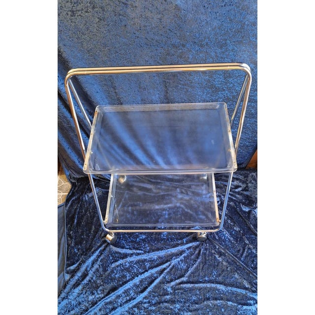 Vintage Collapsible Tea Cart with Chrome-Plated Metal Frame and Acrylic Shelves, 1970s For Sale - Image 3 of 11