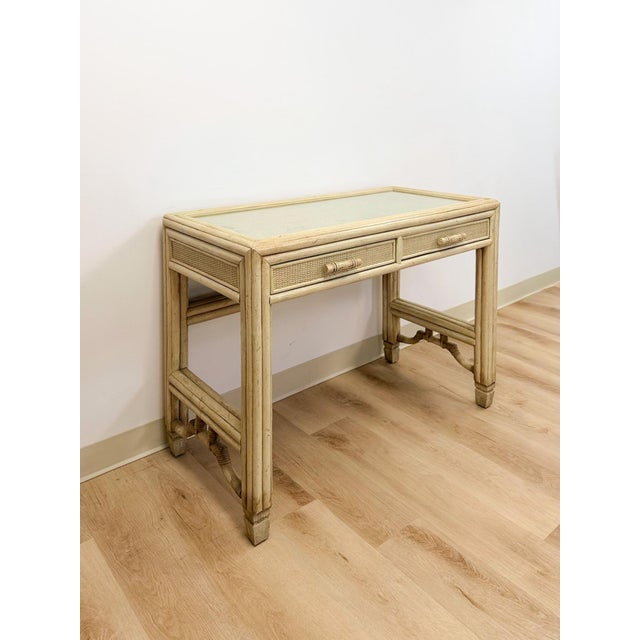 Vintage Ficks Reed Style Faux Bamboo Petite Desk With Drawers Wicker Coastal MCM For Sale - Image 11 of 13
