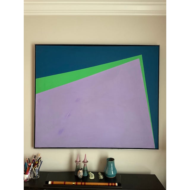 Postmodern 1980s Large Postmodern Geometric Framed Painting For Sale - Image 3 of 4