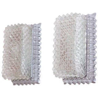 German Wall Lights in Glass & Silver Metal, 1960s, Set of 2 For Sale