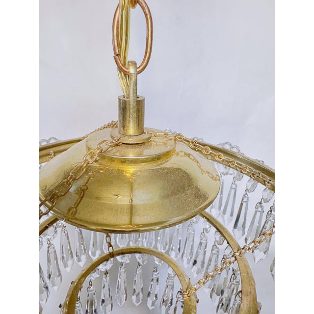 Vintage Brass and Glass Rosette Rim and Crystal Prism Chandelier For Sale - Image 10 of 12