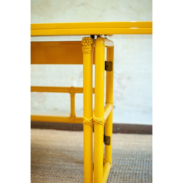 Yellow Lacquered Console Table with Flip-Top Surface from McGuire San Francisco, 1970s For Sale - Image 4 of 8
