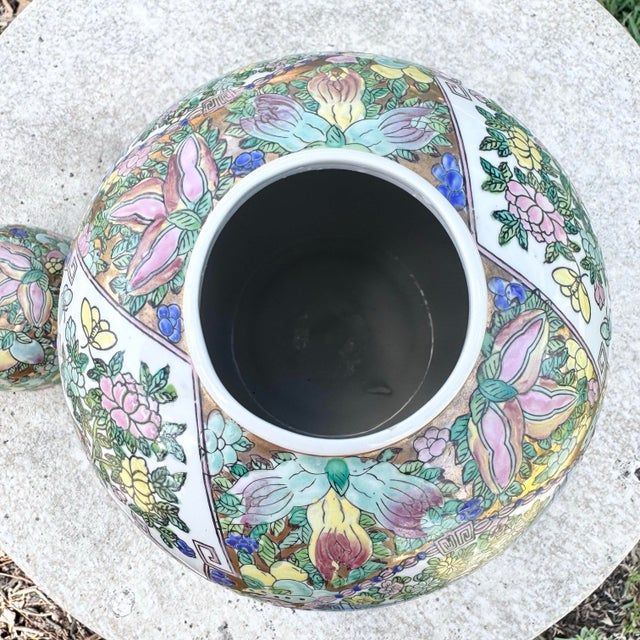 Ceramic Vintage Chinese Hand Painted Multi Color Porcelain Ginger Jar For Sale - Image 7 of 9