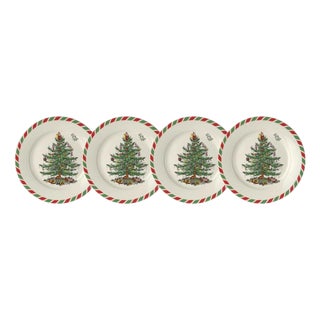 Spode Christmas Tree Candy Cane Lunch Plates - Set of 4 For Sale