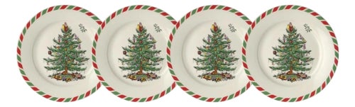 Spode Christmas Tree Candy Cane Lunch Plates Set of