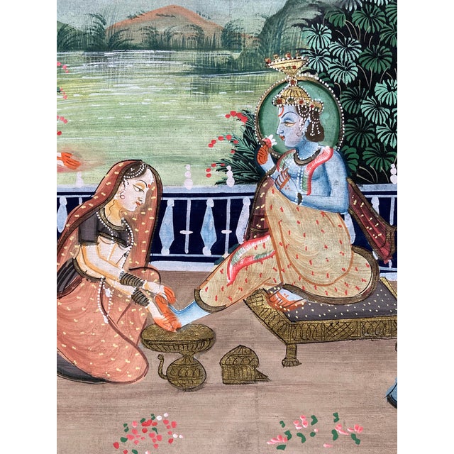 Indian Painting on Silk Depicting Toilette, 1960s For Sale - Image 11 of 13