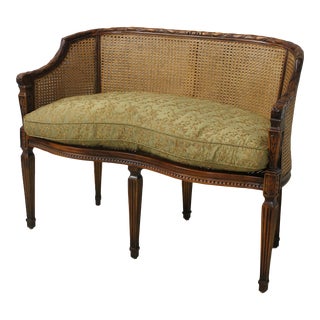 Theodore Alexander Attributed Cane Back Carved Mahogany Settee For Sale