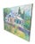 An impressionist acrylic painting of a pink cottage tucked behind a wildflower garden, painted with loose, confident...