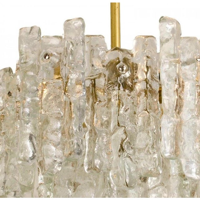 1960s Modern Brass Two-Tiered Ice Glass Pendant Chandeliers attributed to J. T. Kalmar for Kalmar, 1970s, Set of 2 For Sale - Image 5 of 13