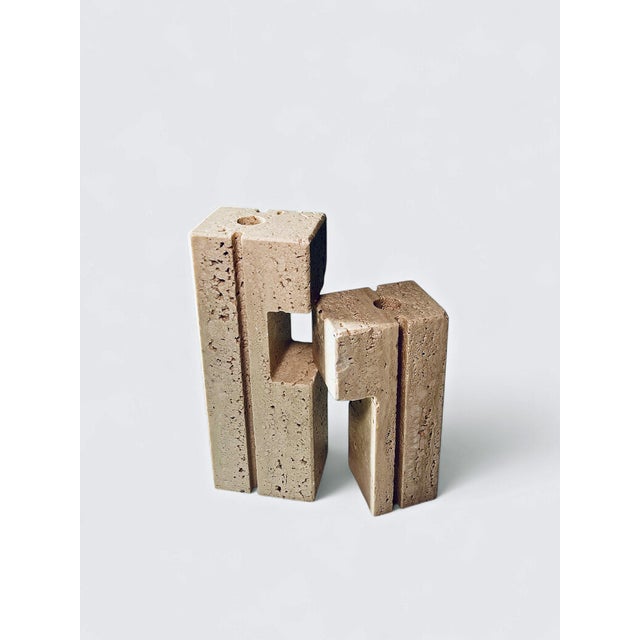 Travertine Candleholders by Fratelli Mannelli, Italy, Set of 2 For Sale - Image 4 of 4