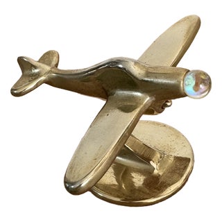 Vintage Brass Paperweight Airplane For Sale