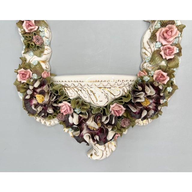 Mid-Century Signed Italian Porcelain Floral Wall Frame With Shelf – Italian / Romantic / Rococo Revival / Capodimonte Style For Sale - Image 9 of 15