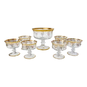 Leone Di San Marco Venetian Glass With Gold Banding Compote Serving Set of 7