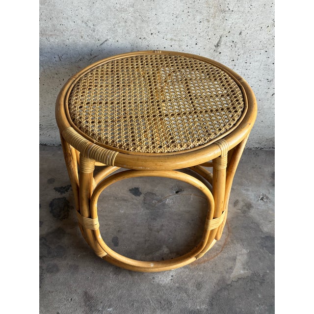 Mid-Century Modern Vintage Coastal Mid Century Riviera Rattan and Cane Side Table For Sale - Image 3 of 8