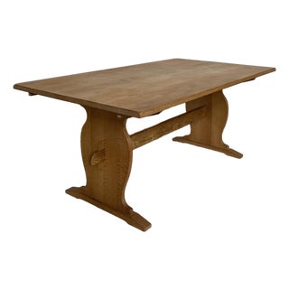 1970s Oak Trestle-Dining Table With Extensions, Style of Henning Kjaernulf For Sale