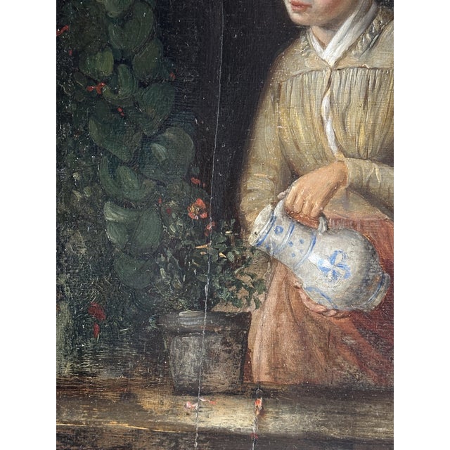 Girl by the Window with Delft Jug, 1750, Oil & Wood For Sale - Image 4 of 9